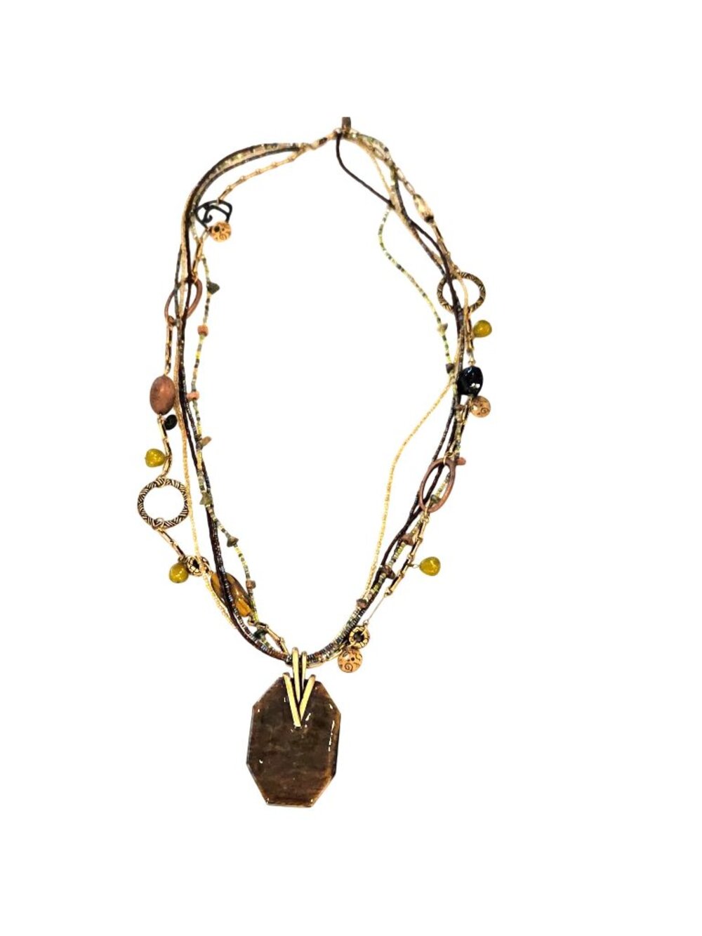 Chico's Multi-strand Neutral Tone Beaded 36" Necklace Brown Acrylic Pendant